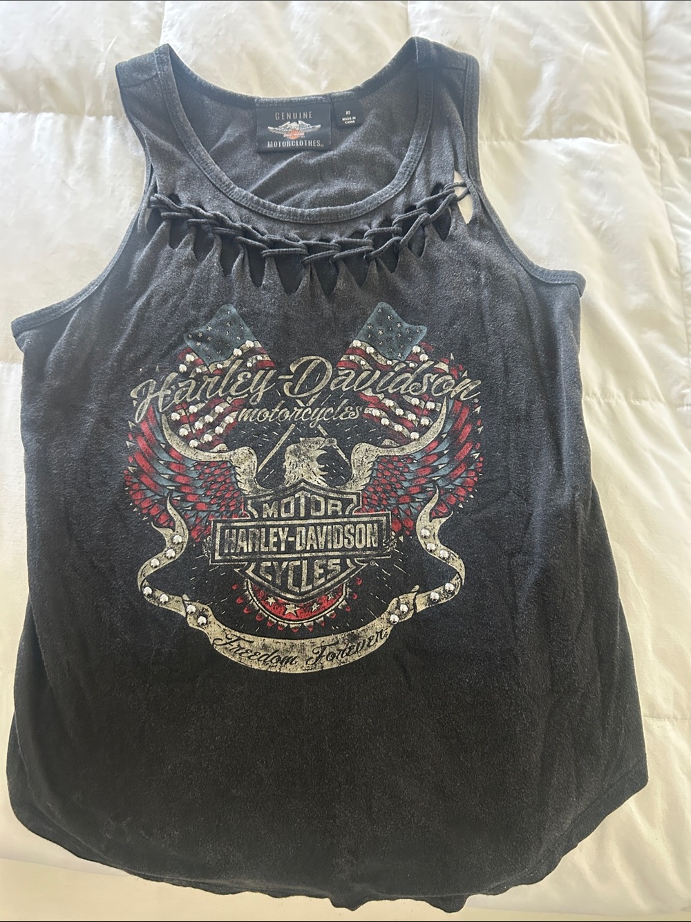 Harley-Davidson Black Tank Top with Red & White Eagle Graphic